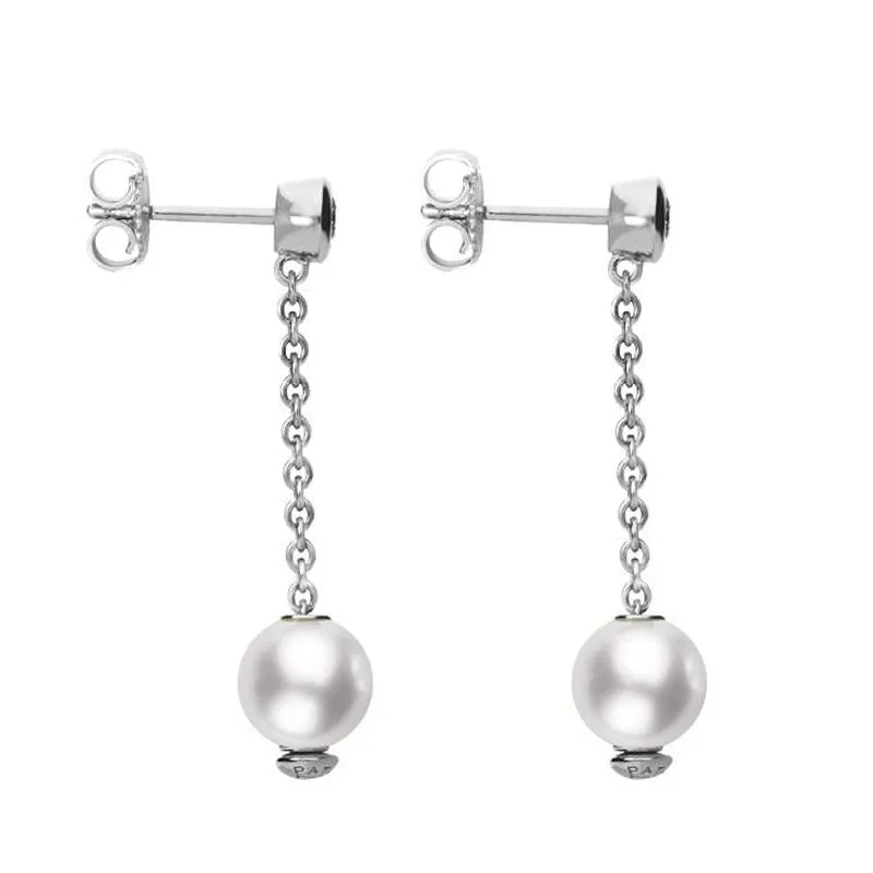 Mikimoto 18ct White Gold Diamond 7mm White Akoya Pearl Drop Earrings