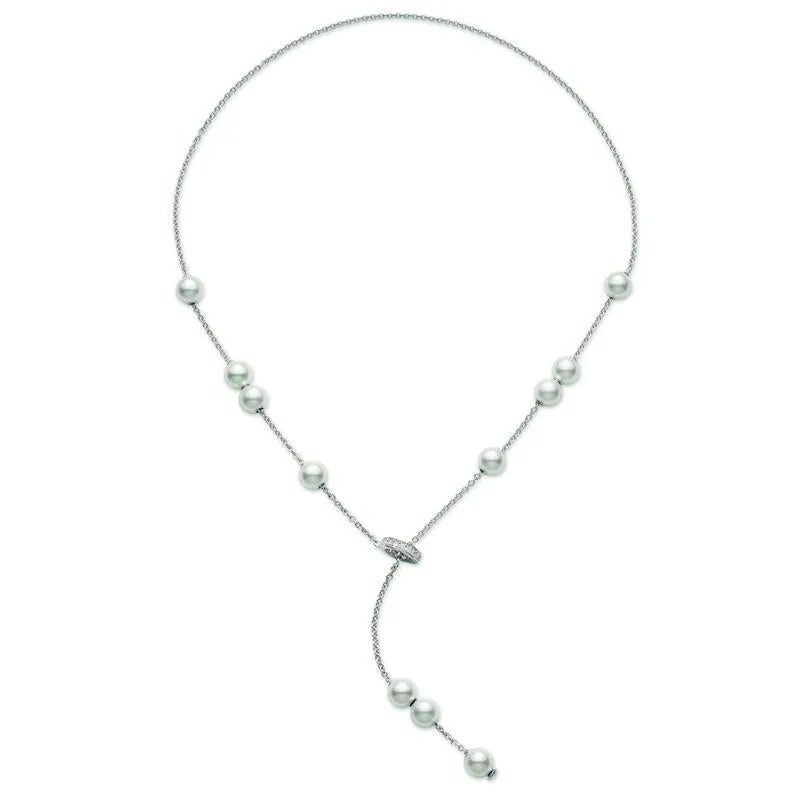 Mikimoto 18ct White Gold Diamond 7mm White Akoya Pearl Necklace