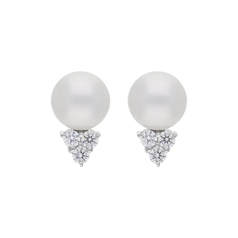 Mikimoto 18ct White Gold Diamond 8.00mm Akoya Pearl Stud Earrings