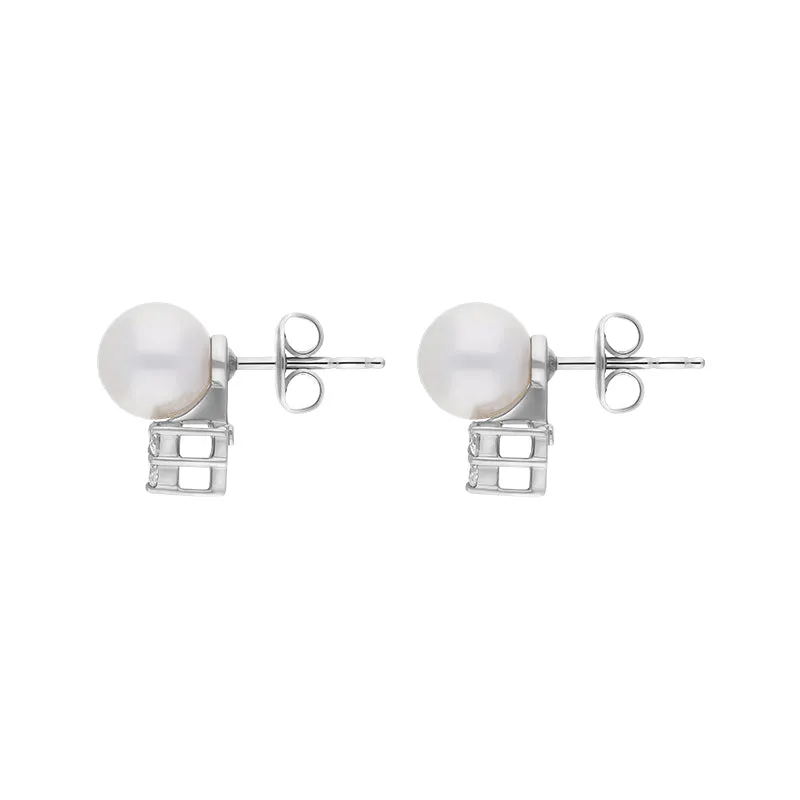 Mikimoto 18ct White Gold Diamond 8.00mm Akoya Pearl Stud Earrings