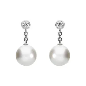 Mikimoto 18ct White Gold Diamond 8mm White A  Akoya Pearl Drop Earrings