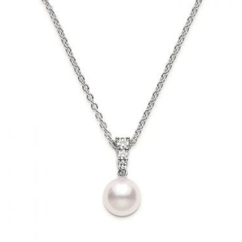 Mikimoto 18ct White Gold Diamond 8mm White Akoya Pearl Necklace