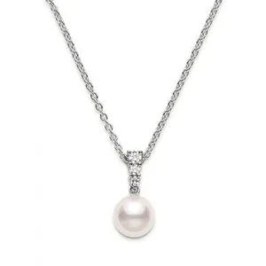 Mikimoto 18ct White Gold Diamond 8mm White Akoya Pearl Necklace