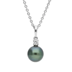 Mikimoto 18ct White Gold Diamond 9mm Black A  South Sea Pearl Necklace