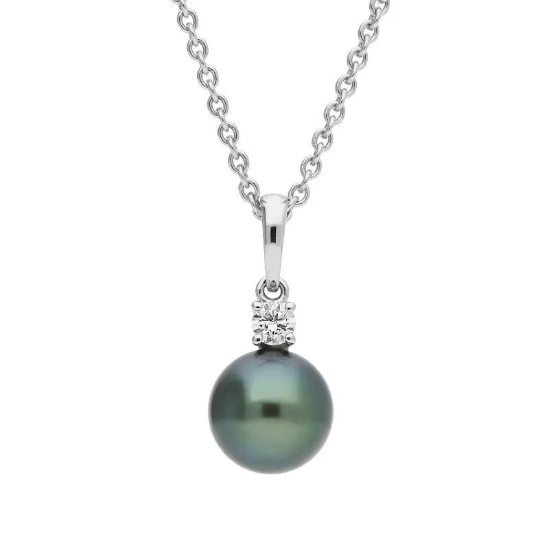 Mikimoto 18ct White Gold Diamond 9mm Black A  South Sea Pearl Necklace