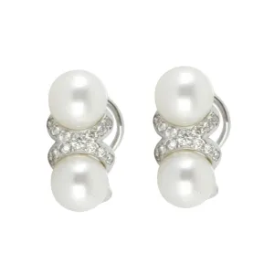 Mikimoto 18ct White Gold Diamond Akoya Pearl Earrings