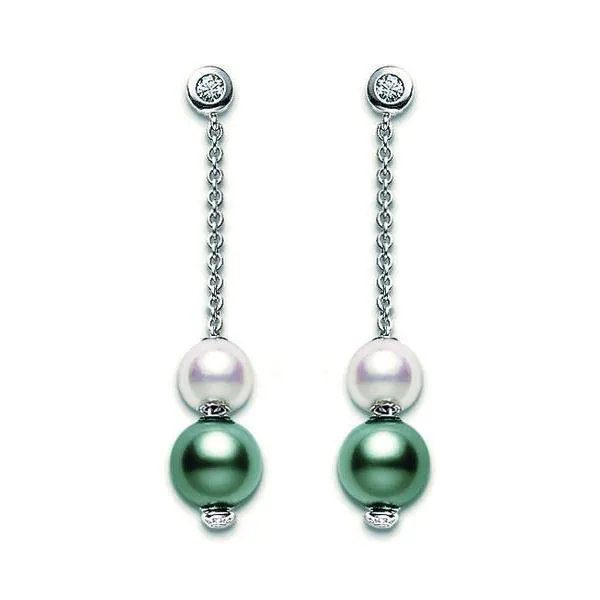 Mikimoto 18ct White Gold Diamond Black South Sea Pearl Drop Earrings