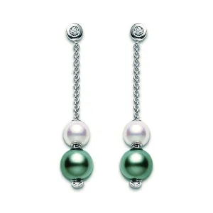 Mikimoto 18ct White Gold Diamond Black South Sea Pearl Drop Earrings
