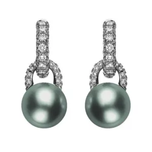 Mikimoto 18ct White Gold Diamond Black South Sea Pearl Drop Earrings
