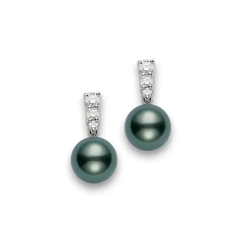 Mikimoto 18ct White Gold Diamond Black South Sea Pearl Earrings