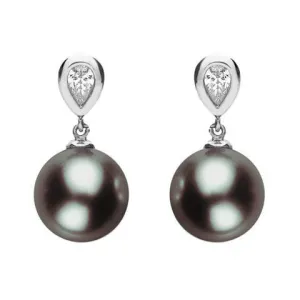 Mikimoto 18ct White Gold Diamond Black South Sea Pearl Earrings