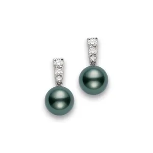Mikimoto 18ct White Gold Diamond Black South Sea Pearl Earrings