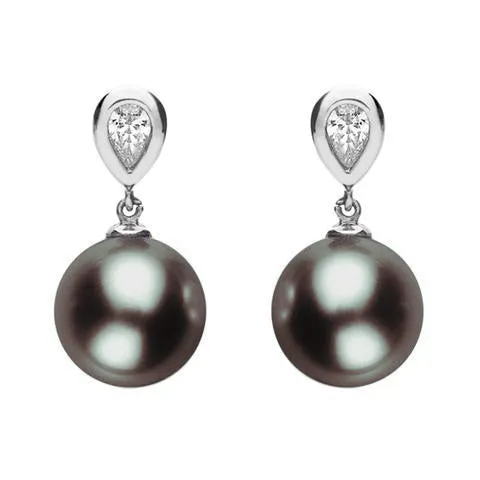 Mikimoto 18ct White Gold Diamond Black South Sea Pearl Earrings