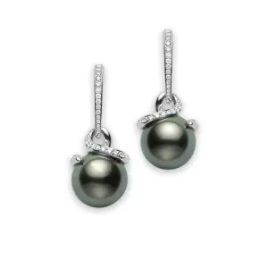 Mikimoto 18ct White Gold Diamond Black South Sea Pearl Twisted Earrings