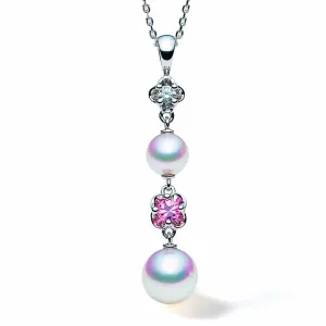 Mikimoto 18ct White Gold Diamond Pink Sapphire Pearl Necklace D