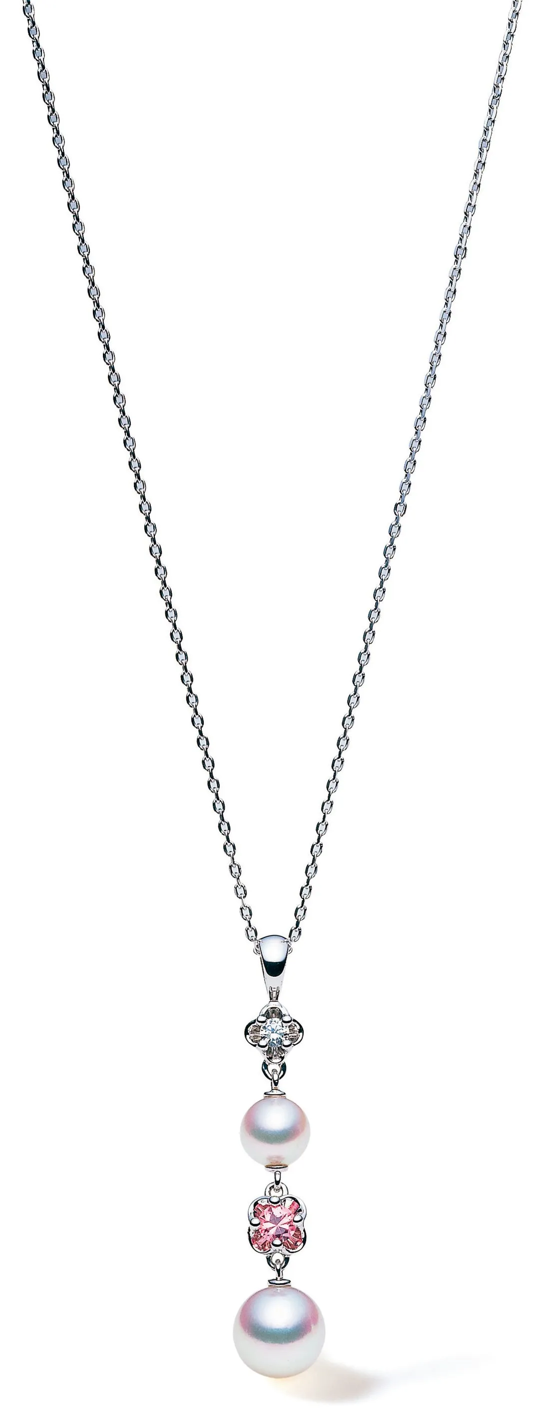 Mikimoto 18ct White Gold Diamond Pink Sapphire Pearl Necklace D