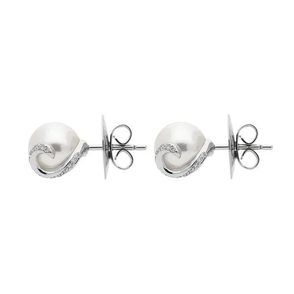 Mikimoto 18ct White Gold Diamond White A  Akoya Pearl Stud Earrings