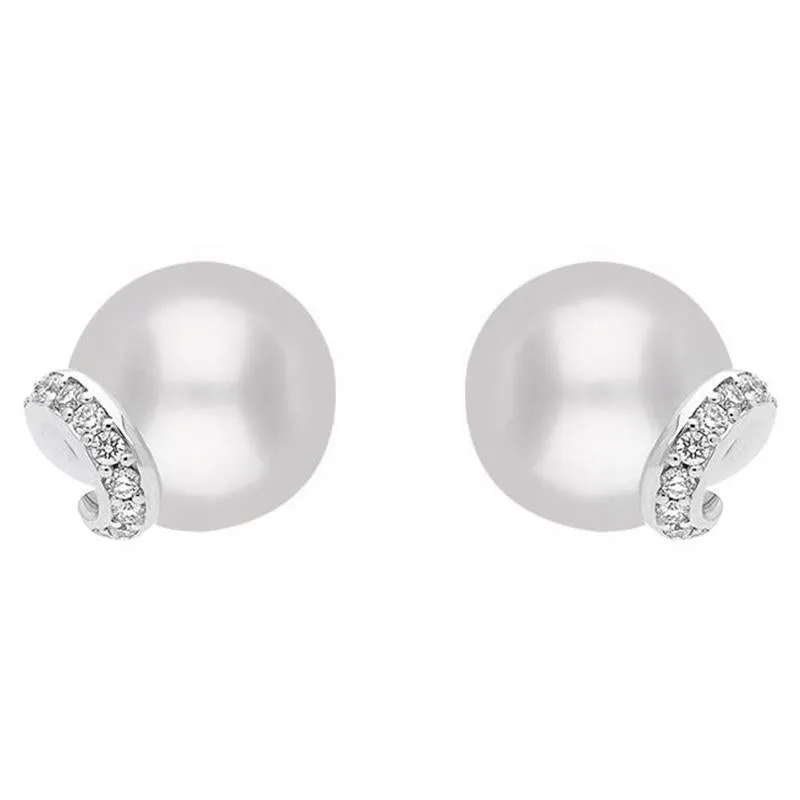 Mikimoto 18ct White Gold Diamond White A  Akoya Pearl Stud Earrings