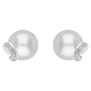Mikimoto 18ct White Gold Diamond White A  Akoya Pearl Stud Earrings