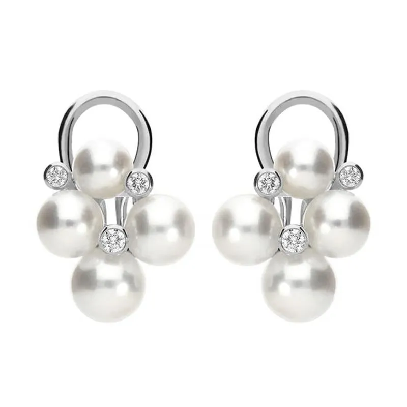 Mikimoto 18ct White Gold Diamond White Akoya Pearl Bubble Earrings