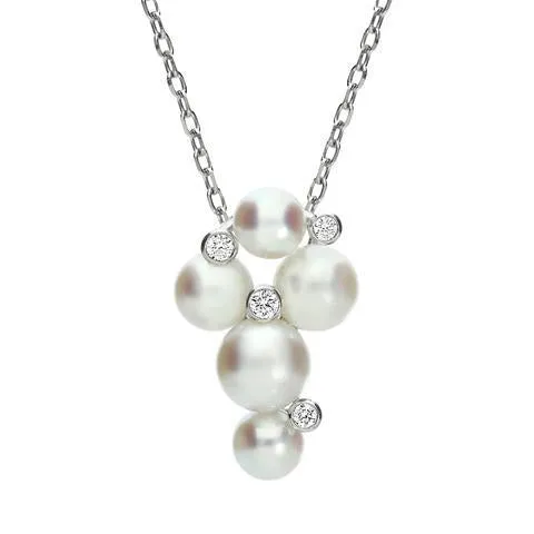 Mikimoto 18ct White Gold Diamond White Akoya Pearl Bubble Necklace