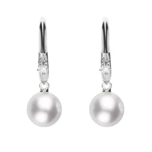 Mikimoto 18ct White Gold Diamond White Akoya Pearl Hook Earrings