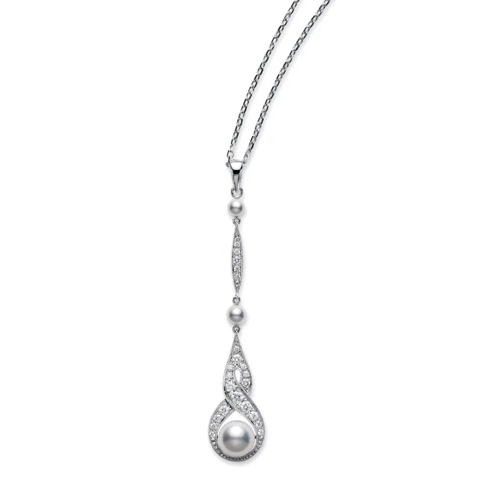 Mikimoto 18ct White Gold Diamond White Akoya Pearl Necklace
