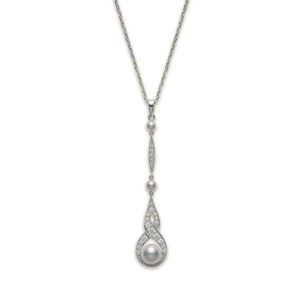 Mikimoto 18ct White Gold Diamond White Akoya Pearl Necklace
