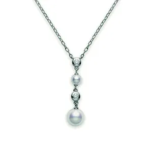 Mikimoto 18ct White Gold Diamond White Akoya Pearl Necklace