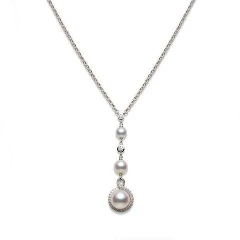 Mikimoto 18ct White Gold Diamond White Akoya Pearl Necklace