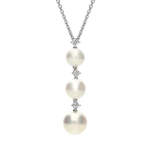Mikimoto 18ct White Gold Diamond White Akoya Pearl Necklace