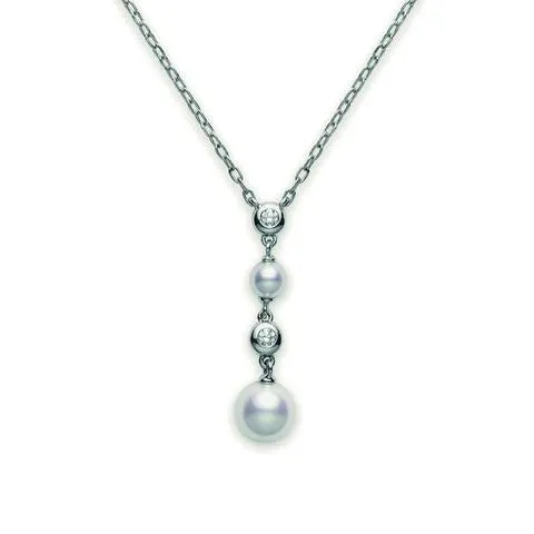 Mikimoto 18ct White Gold Diamond White Akoya Pearl Necklace