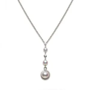 Mikimoto 18ct White Gold Diamond White Akoya Pearl Necklace