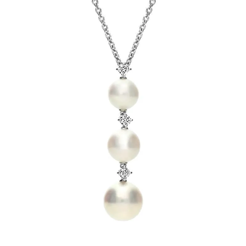 Mikimoto 18ct White Gold Diamond White Akoya Pearl Necklace