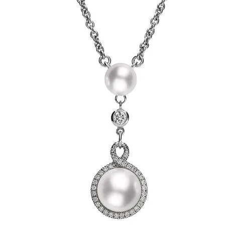 Mikimoto 18ct White Gold Diamond White Akoya Pearl Twist Necklace