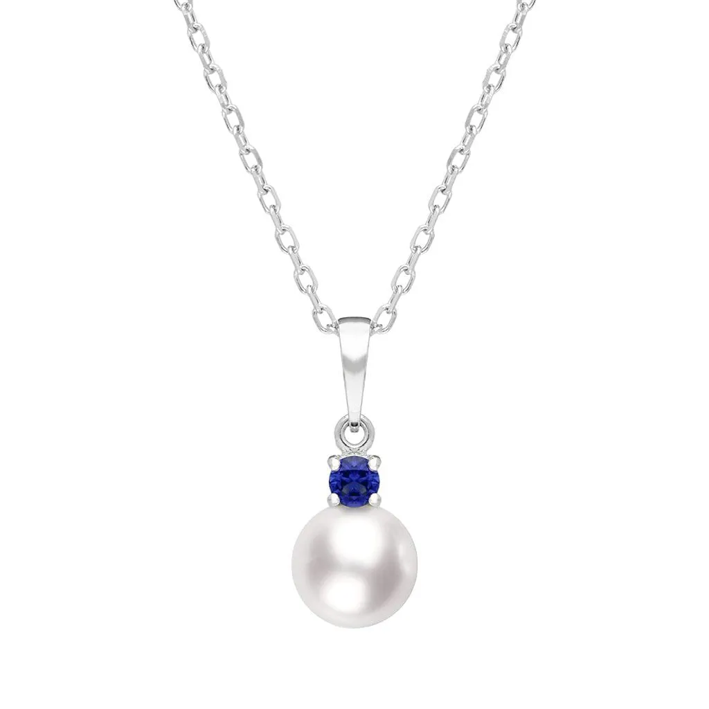 Mikimoto 18ct White Gold Sapphire 7.5mm White A  Akoya Pearl Necklace