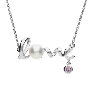 Mikimoto 18ct White Gold Sapphire White Akoya Pearl 'Love' Necklace