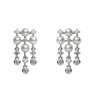 Mikimoto 18ct White Gold White Akoya Pearl Diamond Chandelier Drop Earrings