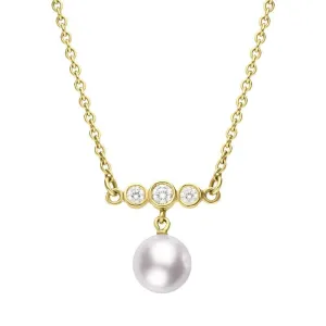 Mikimoto 18ct Yellow Gold 0.16ct Diamond White Akoya Pearl Drop Necklace
