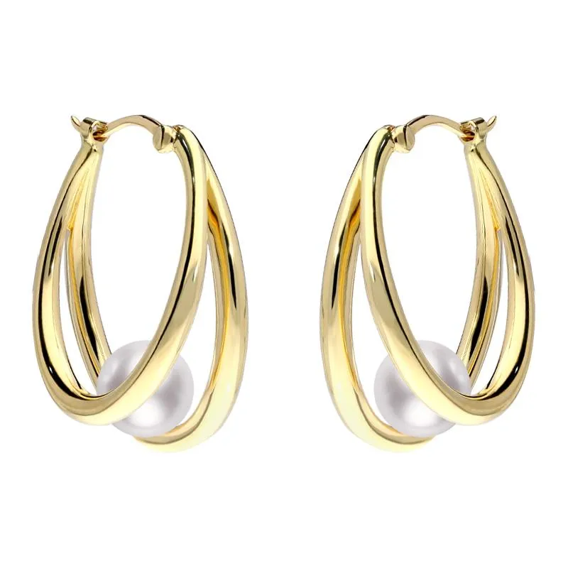 Mikimoto 18ct Yellow Gold 6mm White Akoya Pearl Hoop Earrings D