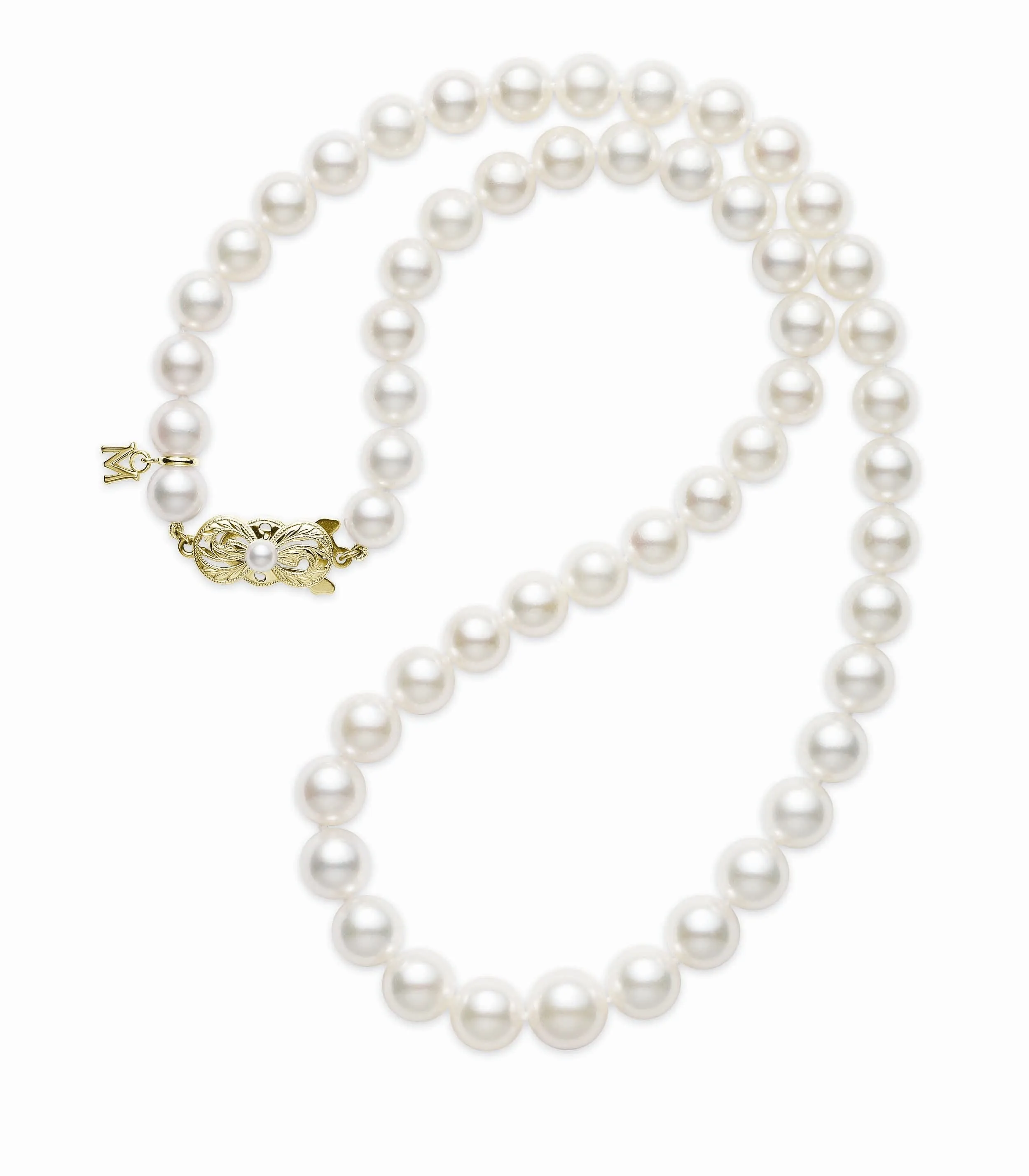 Mikimoto 18ct Yellow Gold 7mm White A Grade Akoya Pearl Uniform Strand Necklace