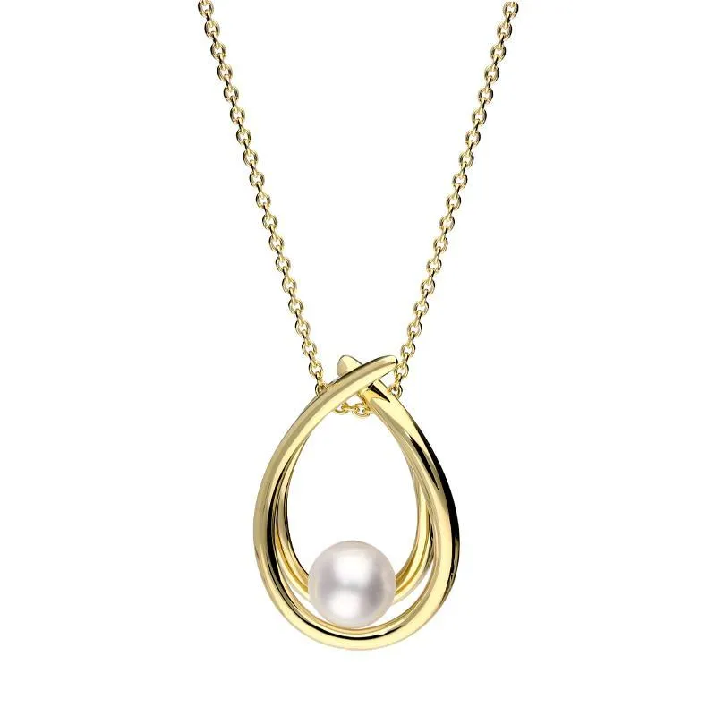 Mikimoto 18ct Yellow Gold 7mm White Akoya Pearl Hoop Necklace