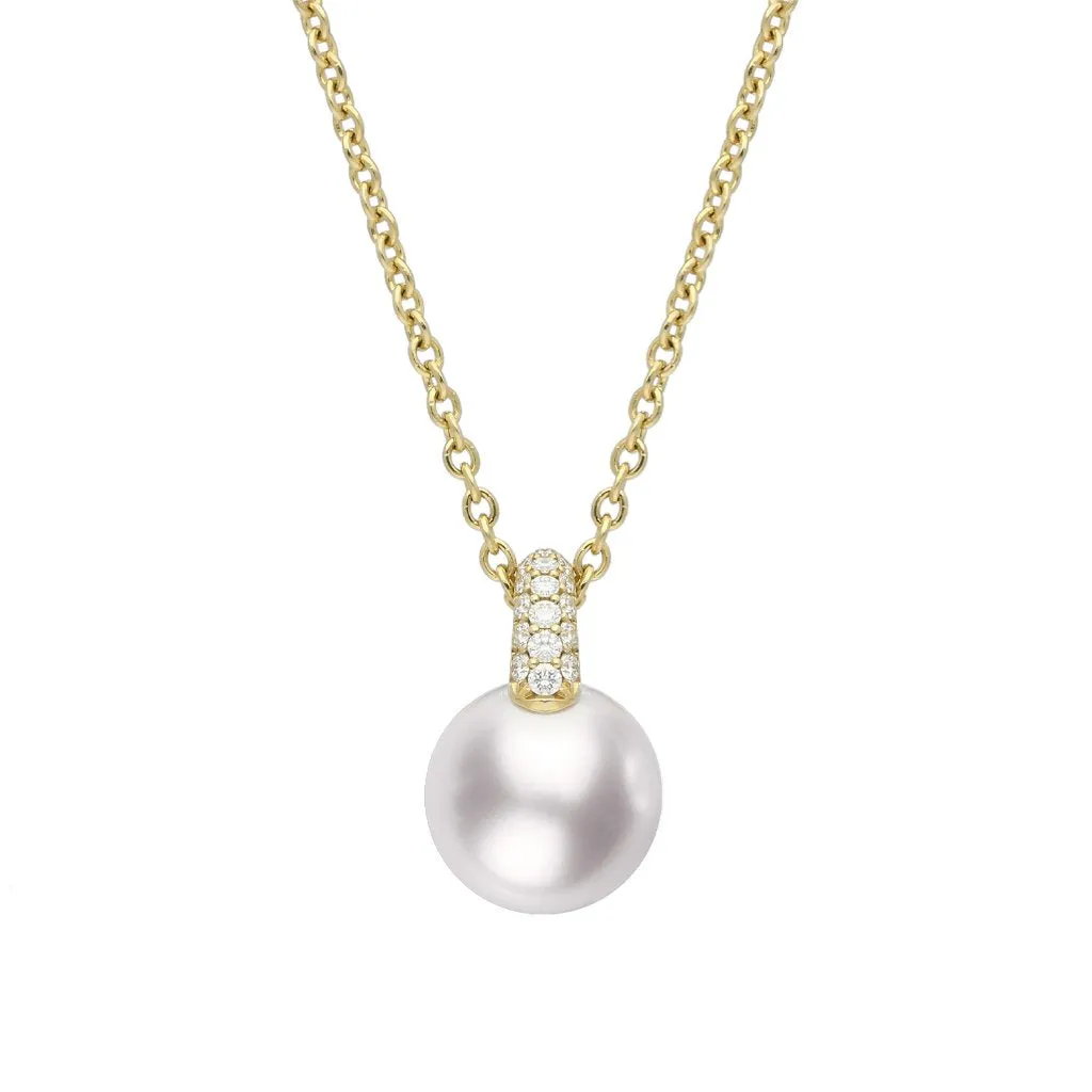 Mikimoto 18ct Yellow Gold 8.5mm White A  Akoya Pearl Diamond Necklace