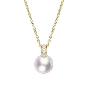 Mikimoto 18ct Yellow Gold 8.5mm White A  Akoya Pearl Diamond Necklace