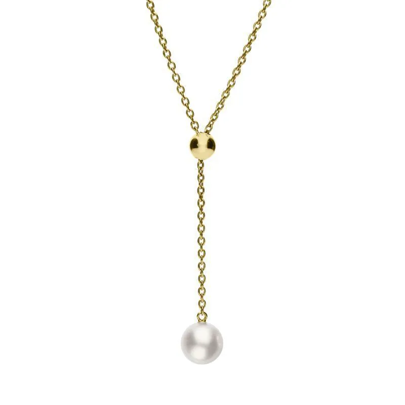 Mikimoto 18ct Yellow Gold 8mm White Akoya Pearl Drop Necklace