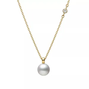 Mikimoto 18ct Yellow Gold Akoya Pearl 0.08ct Diamond Classic Necklace