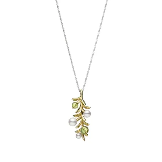 Mikimoto  18ct Yellow Gold Akoya Pearl Diamond and Peridot Olive Necklace