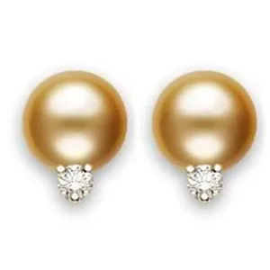 Mikimoto 18ct Yellow Gold Diamond 11mm A  Golden South Sea Pearl Stud Earrings