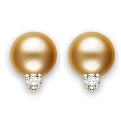 Mikimoto 18ct Yellow Gold Diamond 11mm A  Golden South Sea Pearl Stud Earrings