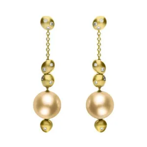 Mikimoto 18ct Yellow Gold Diamond 11mm Golden South Sea Pearl Earrings